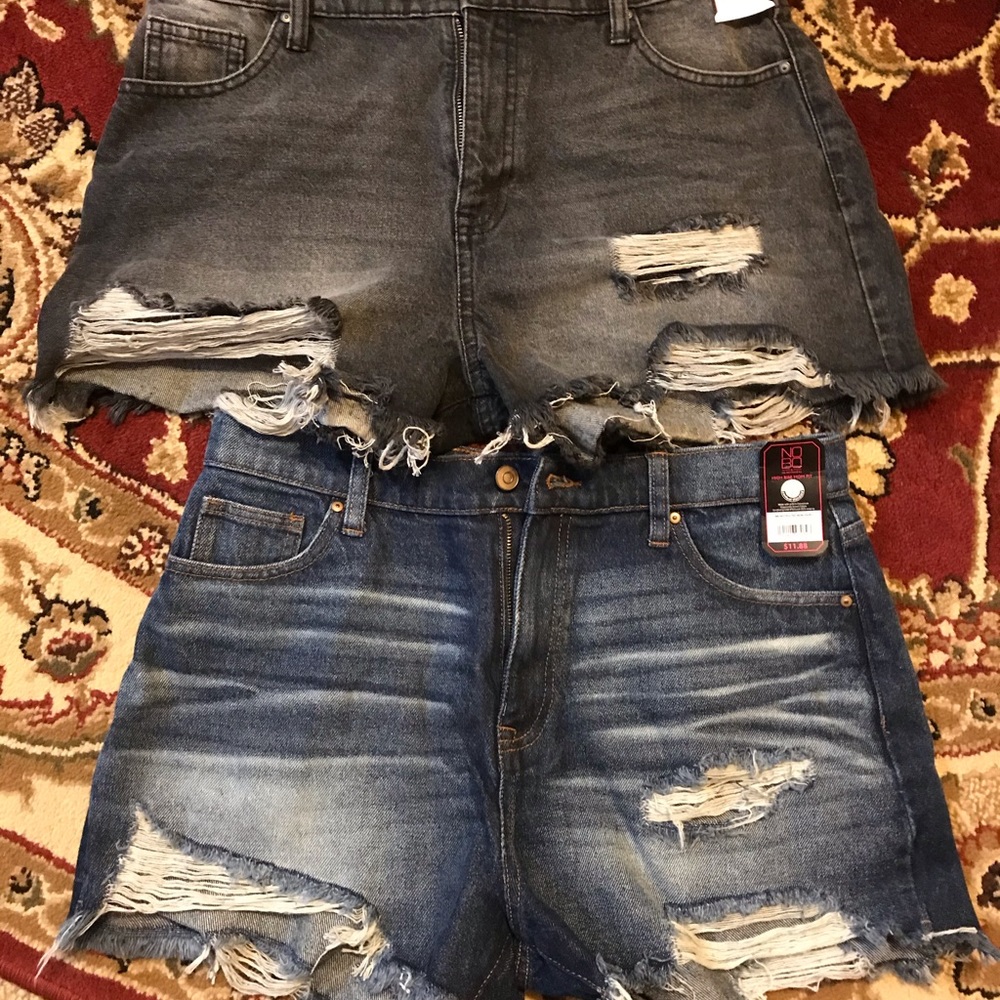 Two pairs high rise mom jeans distressed shorts